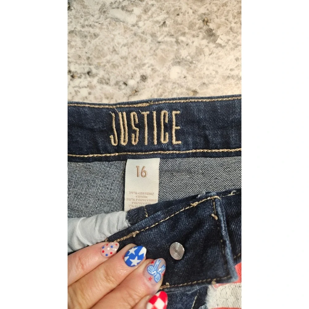 Americana Justice Girls Size 16 Flag Sequin Denim Shorts Patriotic 4th of July